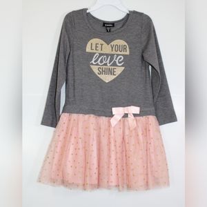 Zunie Dress Gray & Pink Tulle Glitter Gold Heart